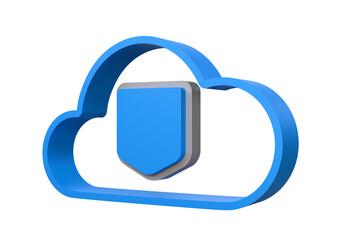 Digital cloud with shield isolated on background. Cloud computing, cloud storage and cloud services concept. Network or digital data concept. Cybersecurity. Integrated digital web concept.