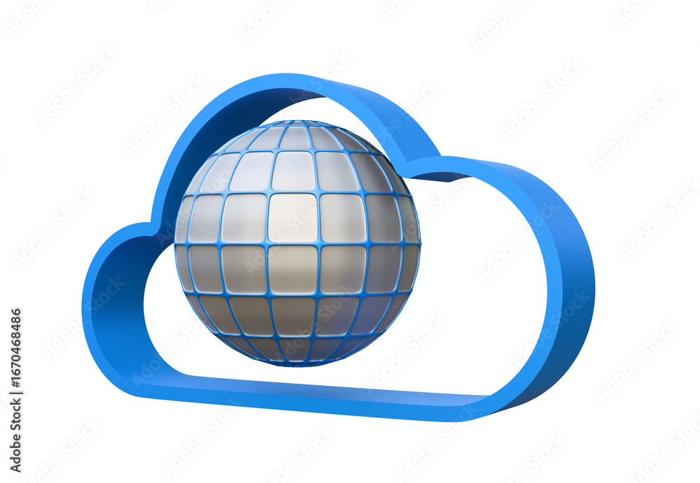 Poster digital cloud with earth globe isolated on background. cloud computing, cloud storage and cloud serv
