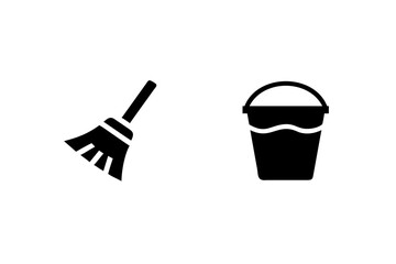 Cleaning bucket with water broom icon vector
