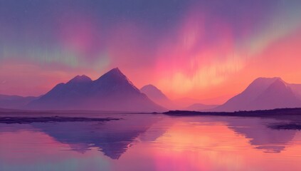Fototapeta premium Colorful mountain landscape with aurora