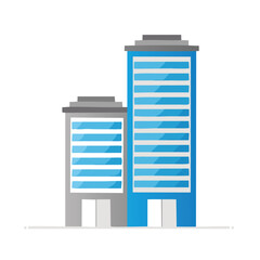 Tall blue gray buildings with horizontal windows skyscrapers architecture