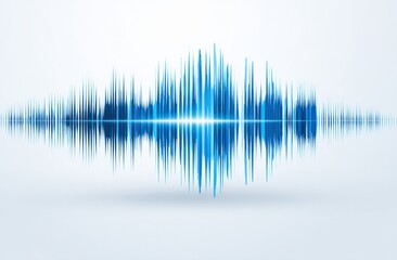 Abstract blue sound wave graphic on light gray background