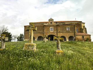 Stone crosses in front of the Hermitage of Santo Cristo in Arenillas de Mazuecos, Palencia