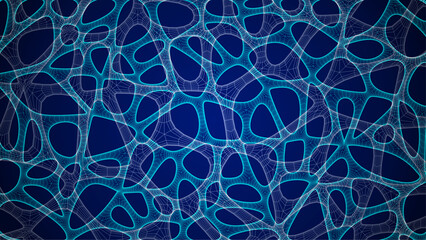 Blue Organic Cell Pattern With Neural Texture. Abstract Voronoi Network. Ai Bg With Neuron And Synapse Geometry. Cyber Grid And Mesh. Techno Background With Dynamic Lines And Curve. Biology Structure