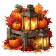 Autumn Pumpkins and Lanterns Decoration