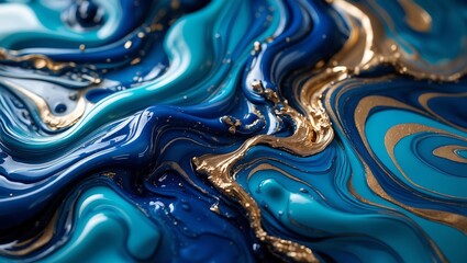Obraz premium Abstract swirling patterns of deep blue turquoise and shimmering gold liquid art