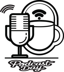 Podcast Day Celebration Stylized Microphone and Headphones Icon
