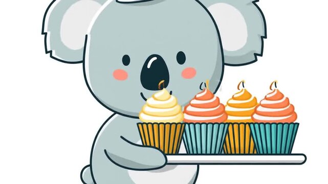 Koala chef serving cupcakes