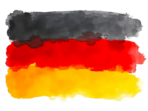 Hand painted watercolor style German national flag with black red and yellow horizontal stripes isolated on transparent background