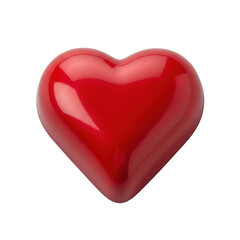 Fototapeta premium A perfectly symmetrical, lustrous red heart-shaped chocolate bonbon, highly reflective like polished enamel, isolated on a seamless transparent studio background. Concept of luxurious confectionery