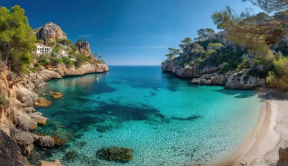 Panoramic view of a secluded Mediterranean cove