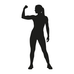 Silhouette of strong woman flexing biceps showing her power
