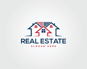Real estate logo with american flag houses vector template