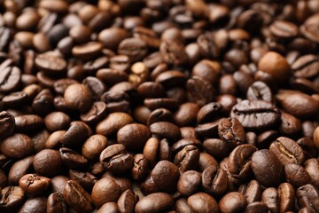 Aromatic coffee beans as background, closeup view
