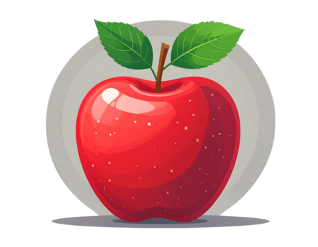 Flat Vector Red Apple Illustration with Minimal Bold Design, Isolated Transparent Background PNG