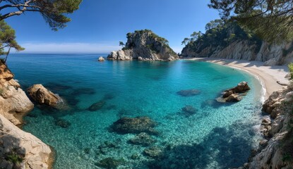 Fototapeta premium Coastal paradise with turquoise waters and a secluded beach