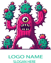 Prickly pear monster logo icon vector white background .
