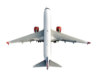 Soaring Perspective: An aerial view of a pristine airplane, its wings stretched wide against a clean, open backdrop. The aircraft's design is a testament to modern engineering. 