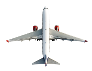 Soaring Perspective: An aerial view of a pristine airplane, its wings stretched wide against a clean, open backdrop. The aircraft's design is a testament to modern engineering. 