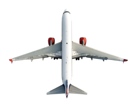 Soaring Perspective: An aerial view of a pristine airplane, its wings stretched wide against a clean, open backdrop. The aircraft's design is a testament to modern engineering. 