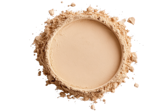 Beige makeup powder forming a circle isolated on transparent background