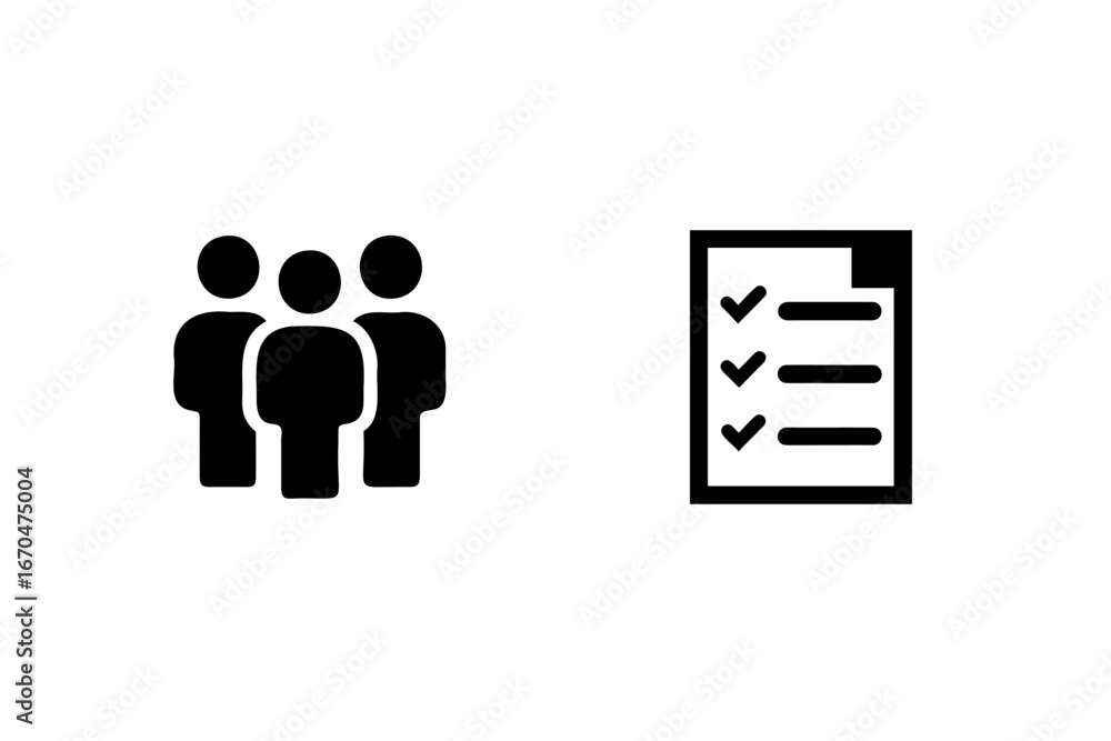 Poster silhouette icons group people checklist with checkmarks vector