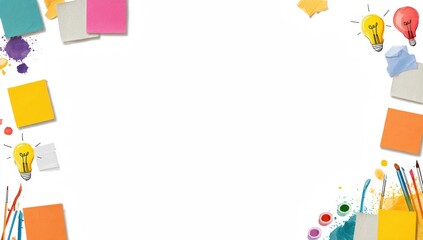 Obraz premium Colorful art supplies border on a white background