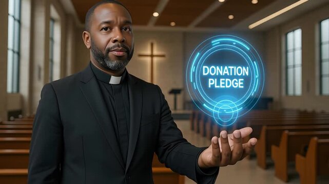 Pastor inviting support with digital halo