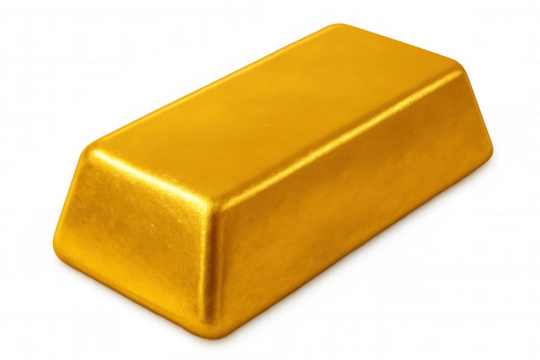 Gold bar glistening on a transparent background, symbolizing wealth, investment, and financial security