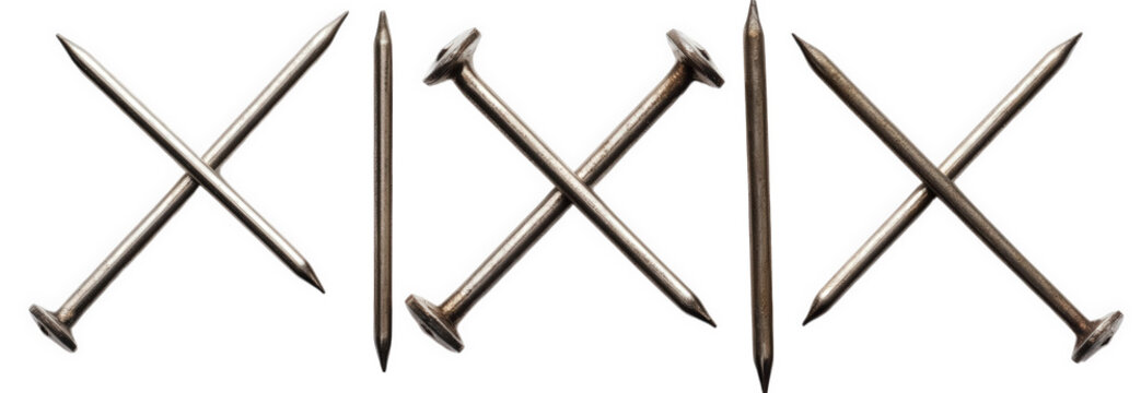 Roman numerals xix made from metal nails isolated on transparent background