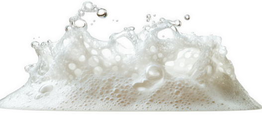 Dynamic water splash with foam isolated on transparent background