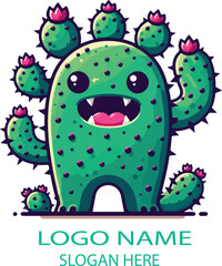 Prickly pear monster logo icon vector white background .