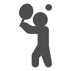 Athlete man with a racket and ball, tennis sport concept. Vector graphics. Tennis player, sportsman sign on white background, glyph style icon for mobile or web design.