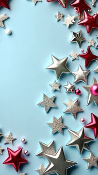 Brightly colored stars and shimmering confetti are scattered on a smooth surface, perfect for any festive occasion or celebration