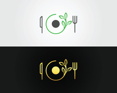 Modern minimalist food logo with fork and knife vector template - Powered by Adobe