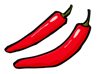 唐辛子のイラスト 香辛料（筆タッチ・赤） / Red Chili Pepper Illustration (Brush Style)