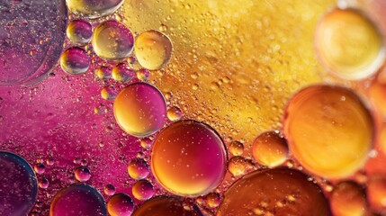 Abstract oil bubbles background with transparent liquid texture, cosmetic skincare serum pattern, beauty fluid design for science, chemistry, and cosmetic laboratory concepts