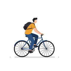 Obraz premium Man with backpack riding bicycle vector art