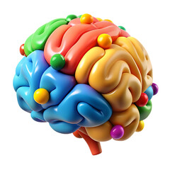 Colorful Human Brain Illustration with Spheres Symbolizing Different Functions and Neural Connections on Black Background Concept Art