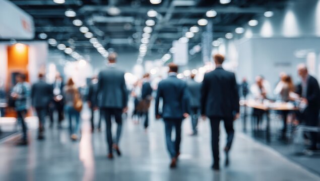Blurred business people at a convention (1)