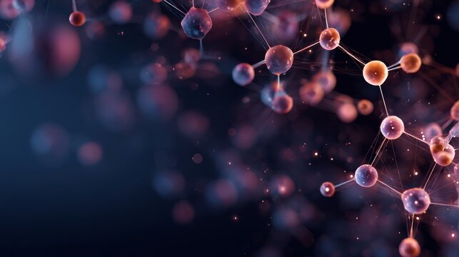 Abstract futuristic science background with glowing blue chemistry flask and laboratory beaker filled with liquid on medical biotechnology and research concept design illustration