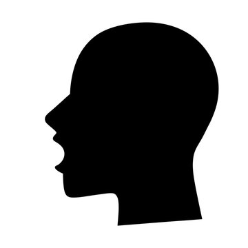 Silhouette of a head in profile with mouth open suggesting shouting
