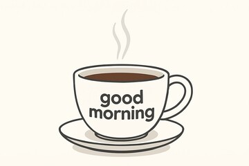 Obraz premium Steaming cup of coffee with good morning message on a saucer