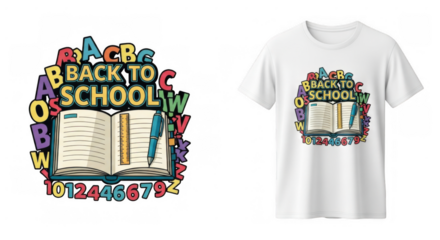 Back to school themed t-shirt design featuring educational tools and typography