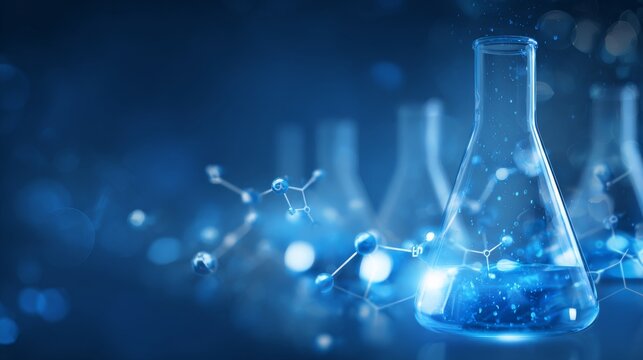 Abstract blue medical science background with futuristic healthcare technology design, biotechnology research interface, and modern digital laboratory visualization