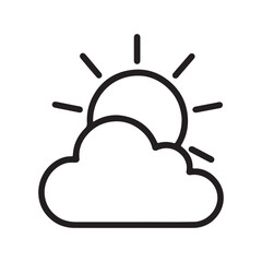 An outline icon vector of the sun which is peeking from behind a cloud