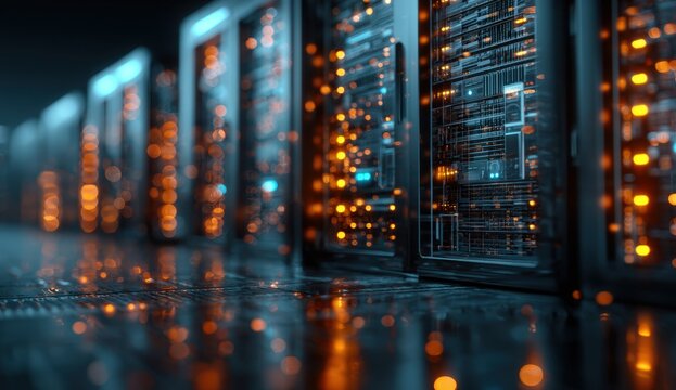 Futuristic server racks in a data center