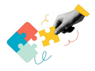 Collage of hands putting together puzzles