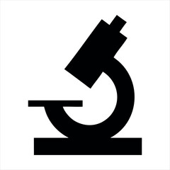Simple black silhouette icon of a laboratory microscope on a white background representing science and research
