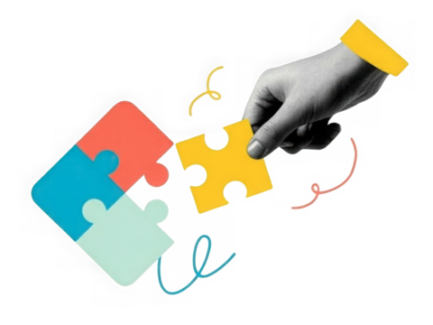 Collage of hands putting together puzzles